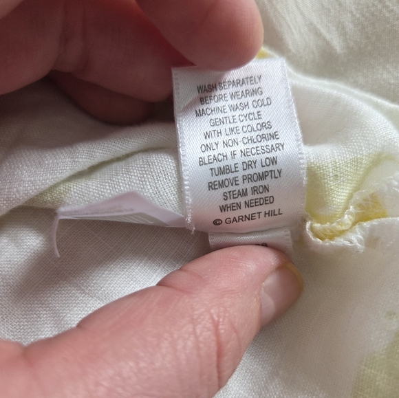 Garnet Hill Yellow Lemon Button-Up Linen T-Shirt Women Size 10 - Picture 5 of 8